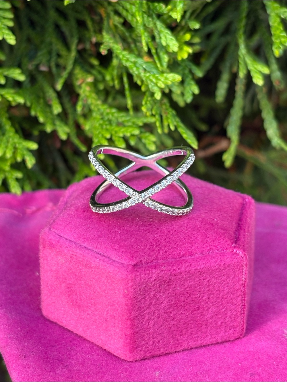 Sterling Silver Criss-Cross Pavé Ring - size 8.5